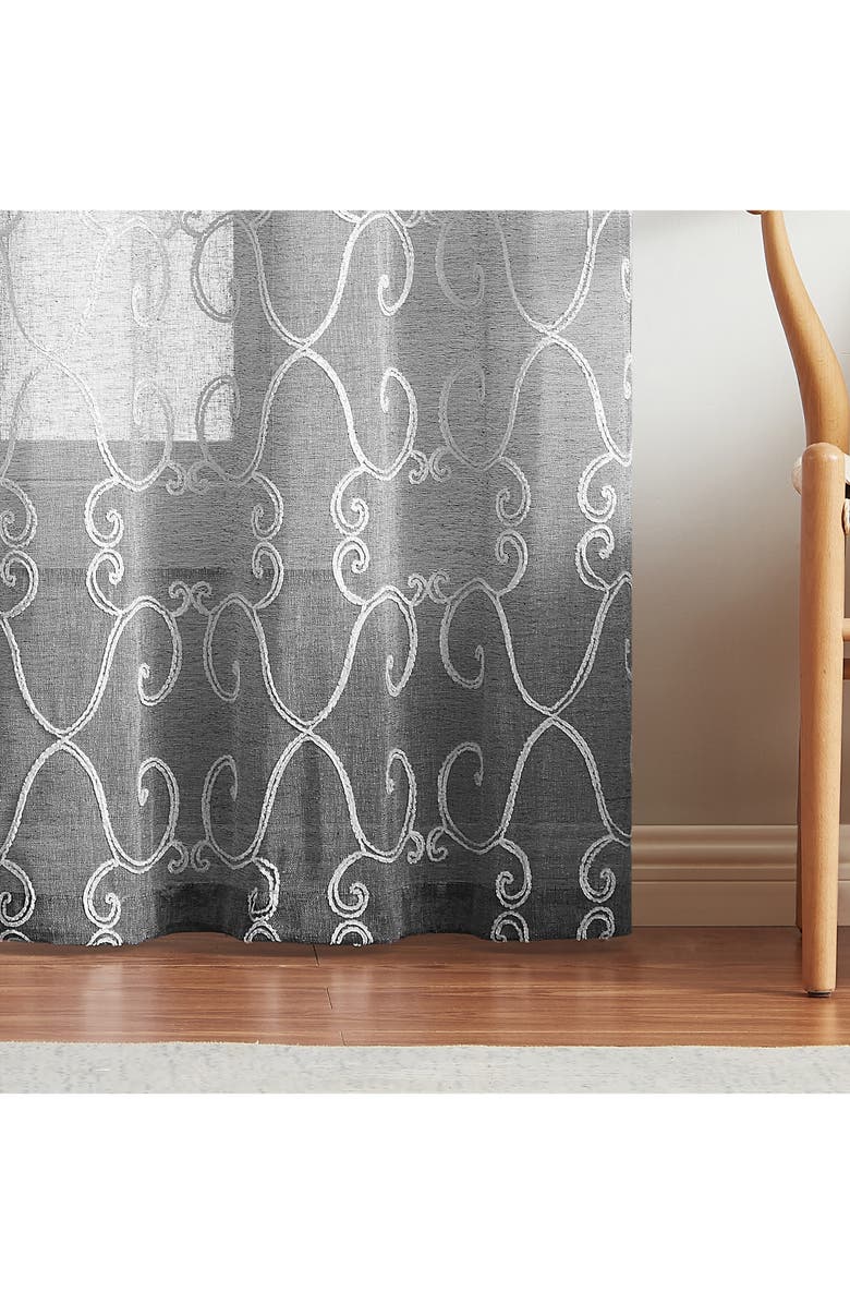 DAINTY HOME Set of 2 Embroidered Sheer Curtain Panels, Alternate, color, Silver