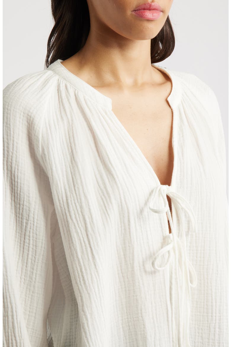 Brielle Organic Cotton Gauze Tie Neck Top, Alternate, color, WHITE