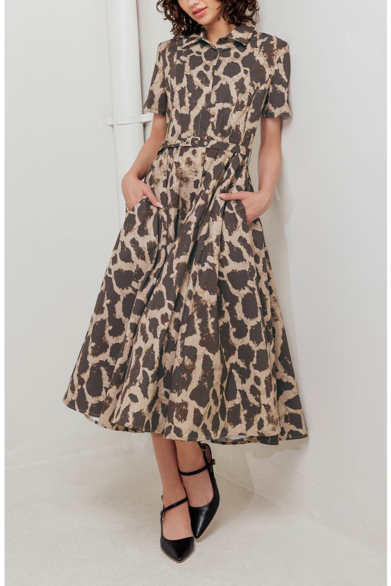 Animal Print A-Line Midi Dress, Alternate, color, BROWN MULTI