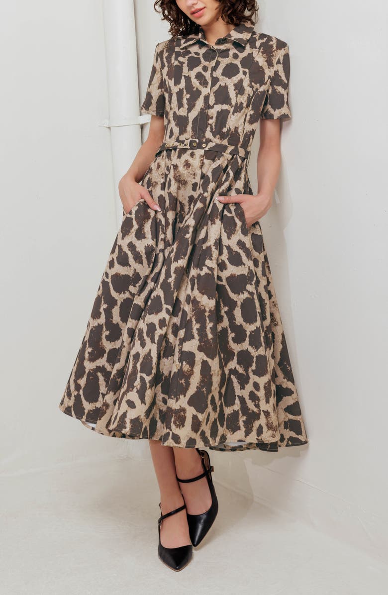 FREEMARKET Animal Print A-Line Midi Dress, Alternate, color, Brown Multi
