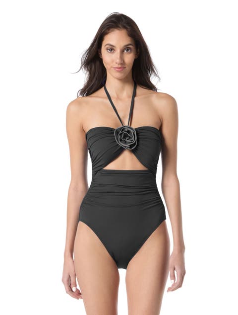 Contrast Rosette Solids Bandeau One Piece Swimsuit