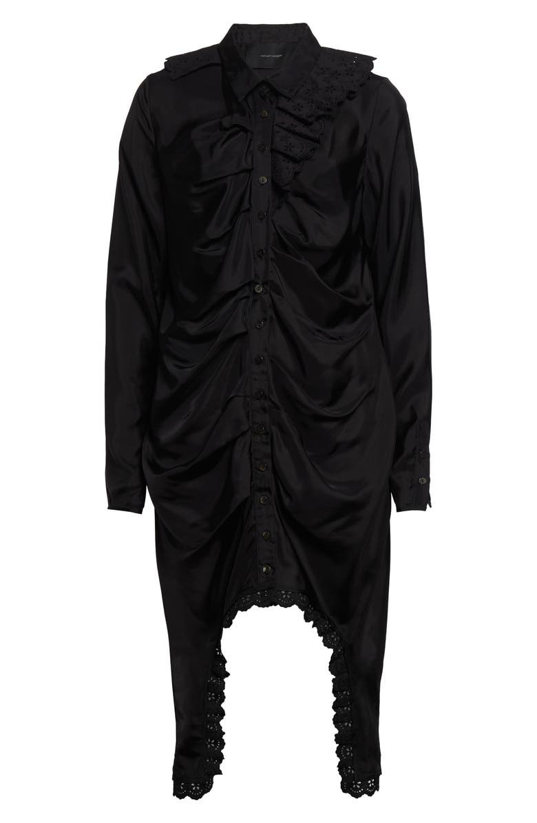 Meruert Tolegen Pleated Long Sleeve Satin Shirtdress, Alternate, color, Black