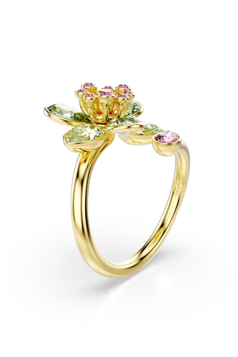 Idyllia Crystal Flower Bypass Ring, Alternate, color, GREEN