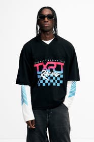 H&M Oversized Fit Printed Mesh T-shirt