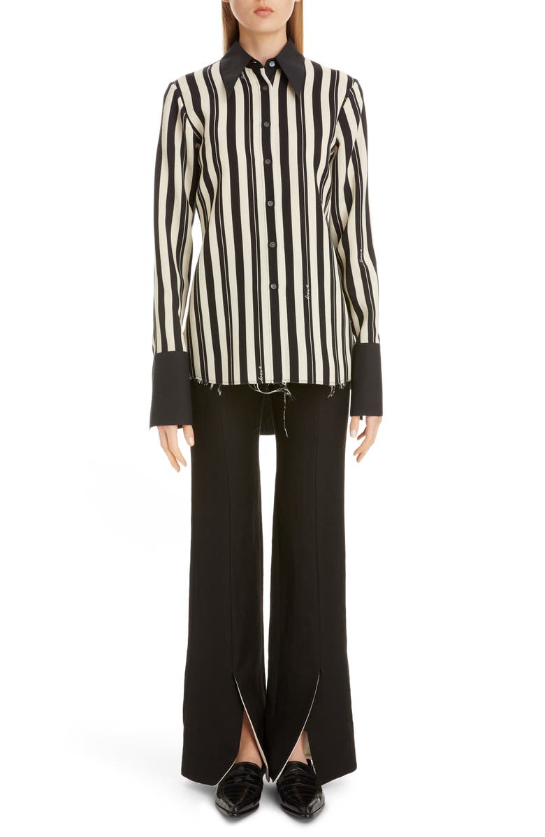 Loewe Front Slit Linen Blend Flare Pants, Alternate, color,