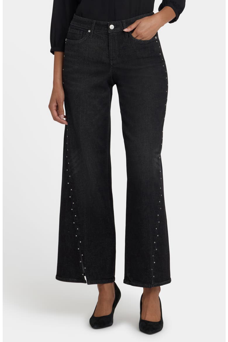 Teresa Rhinestone Slit Hem Wide Leg Jeans, Main, color, FRENCH NIGHTFALL