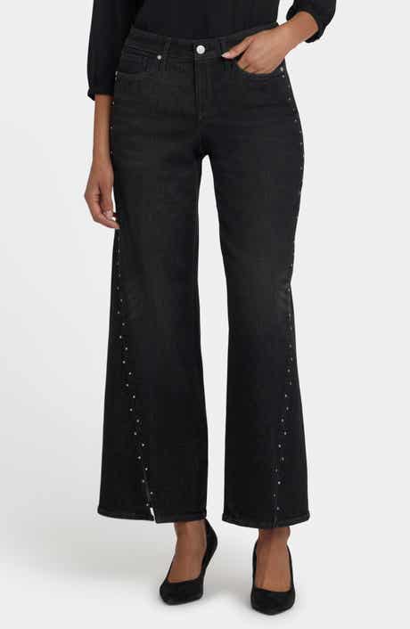 NYDJ Teresa Rhinestone Slit Hem Wide Leg Jeans