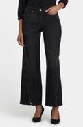 NYDJ Teresa Rhinestone Slit Hem Wide Leg Jeans