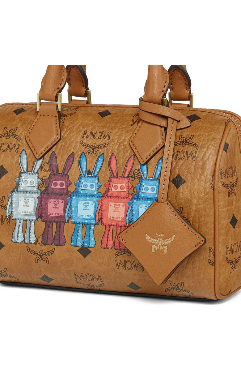 MCM Small Ella Boston Bag in Rabot Visetos, Alternate, color, Cognac