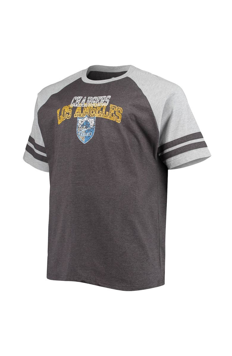 FANATICS Men's Fanatics Branded Heathered Black/Heathered Gray Los Angeles Chargers Big & Tall Two-Stripe Raglan T-Shirt, Alternate, color,