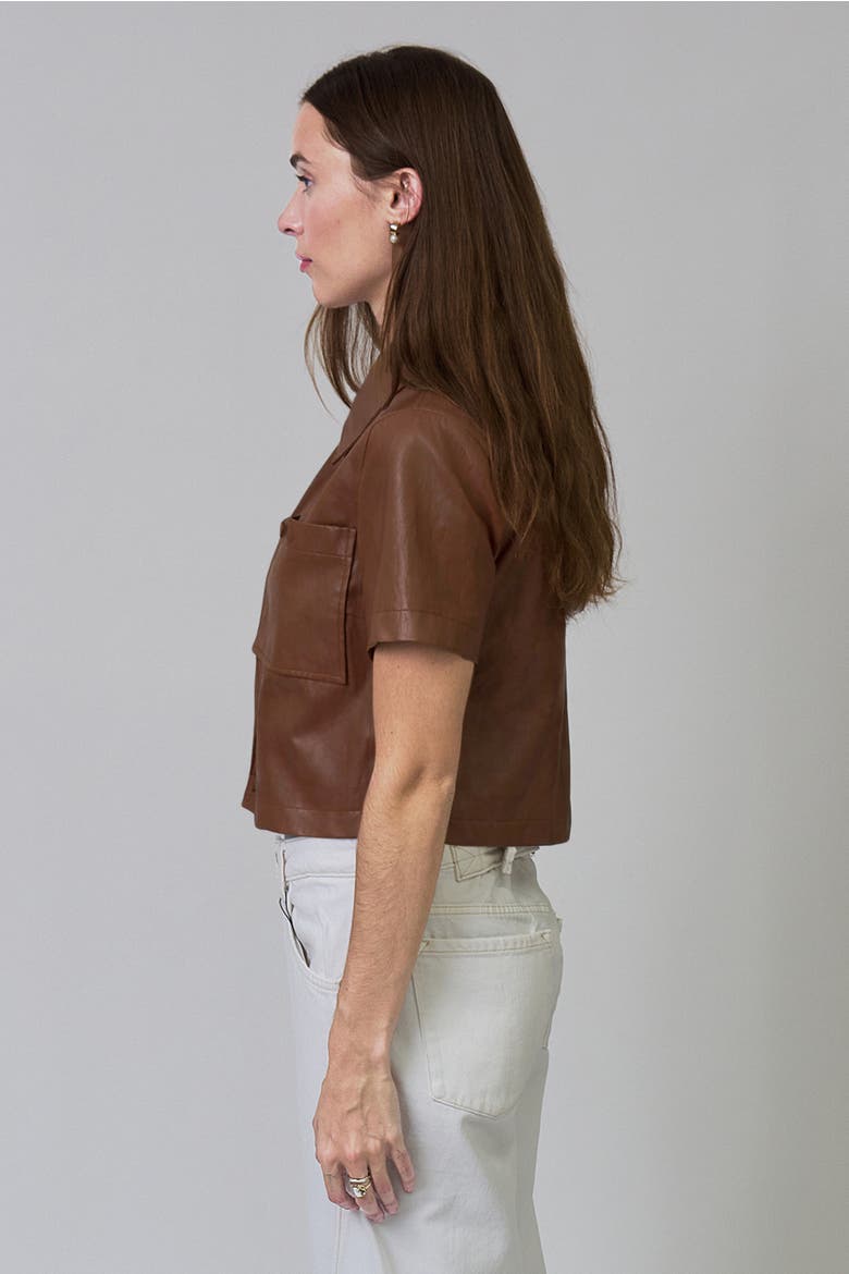 Quinn Short Sleeve Vegan Cropped Jacket, Alternate, color, SADDLE