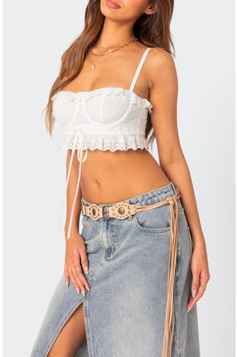 Mandy Eyelet Crop Cotton Camisole, Alternate, color, WHITE