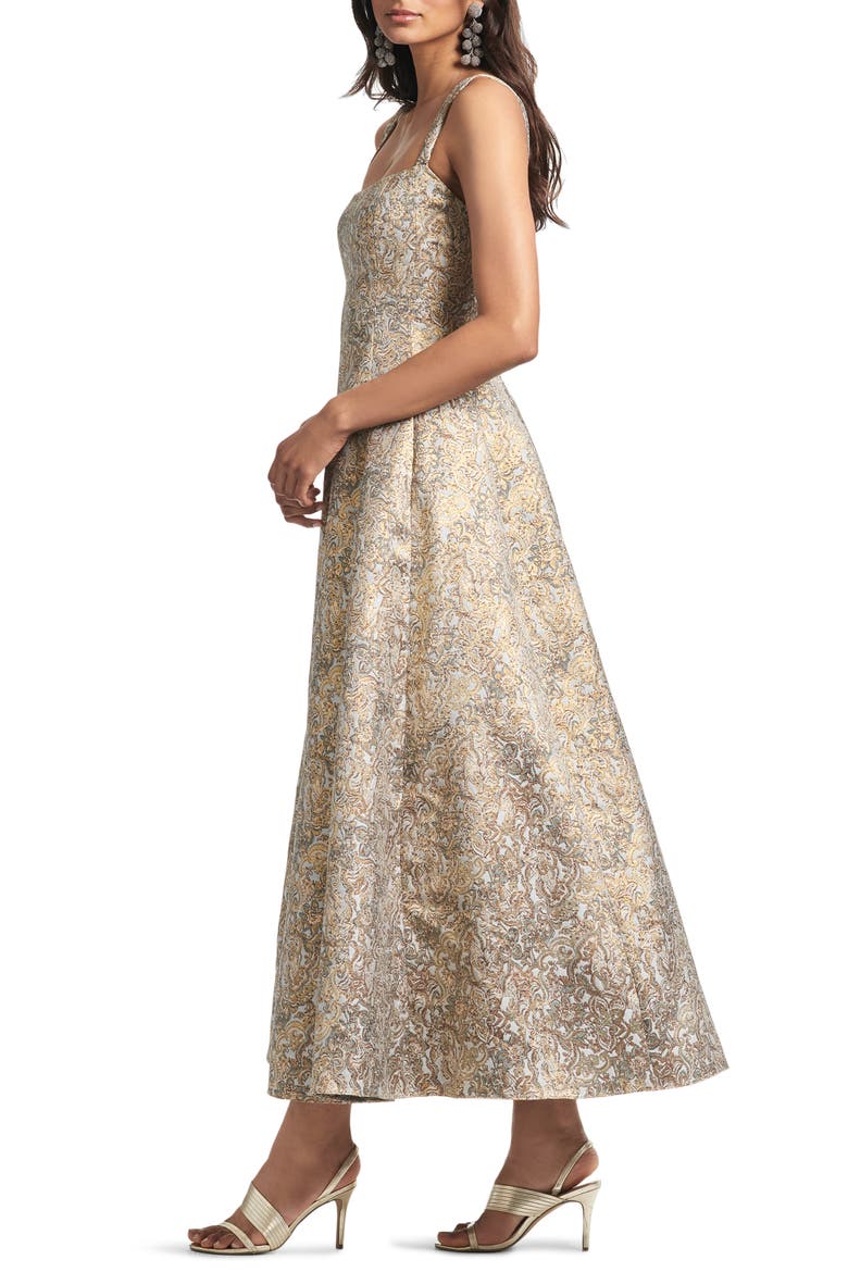 Audrey Metallic Floral Embroidery Gown, Alternate, color, GILDED FLORAL
