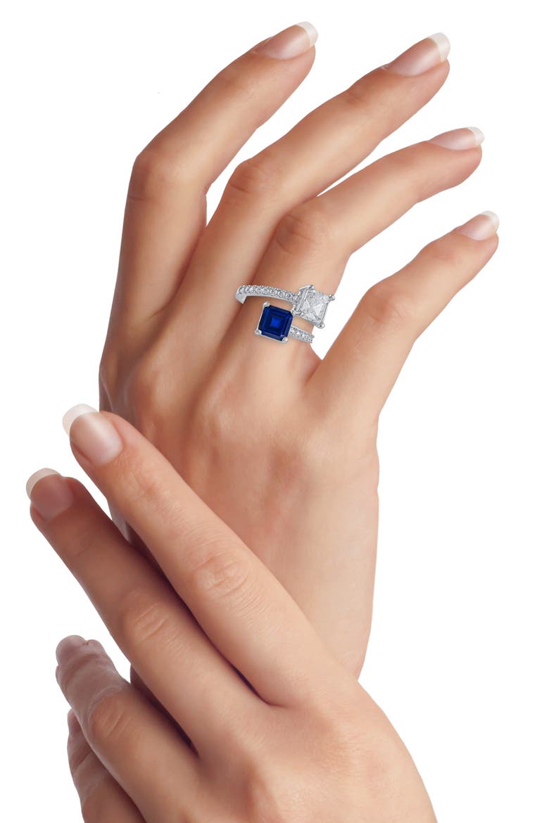 Mixed Cubic Zirconia Bypass Ring, Alternate, color, BLUE/ SILVER