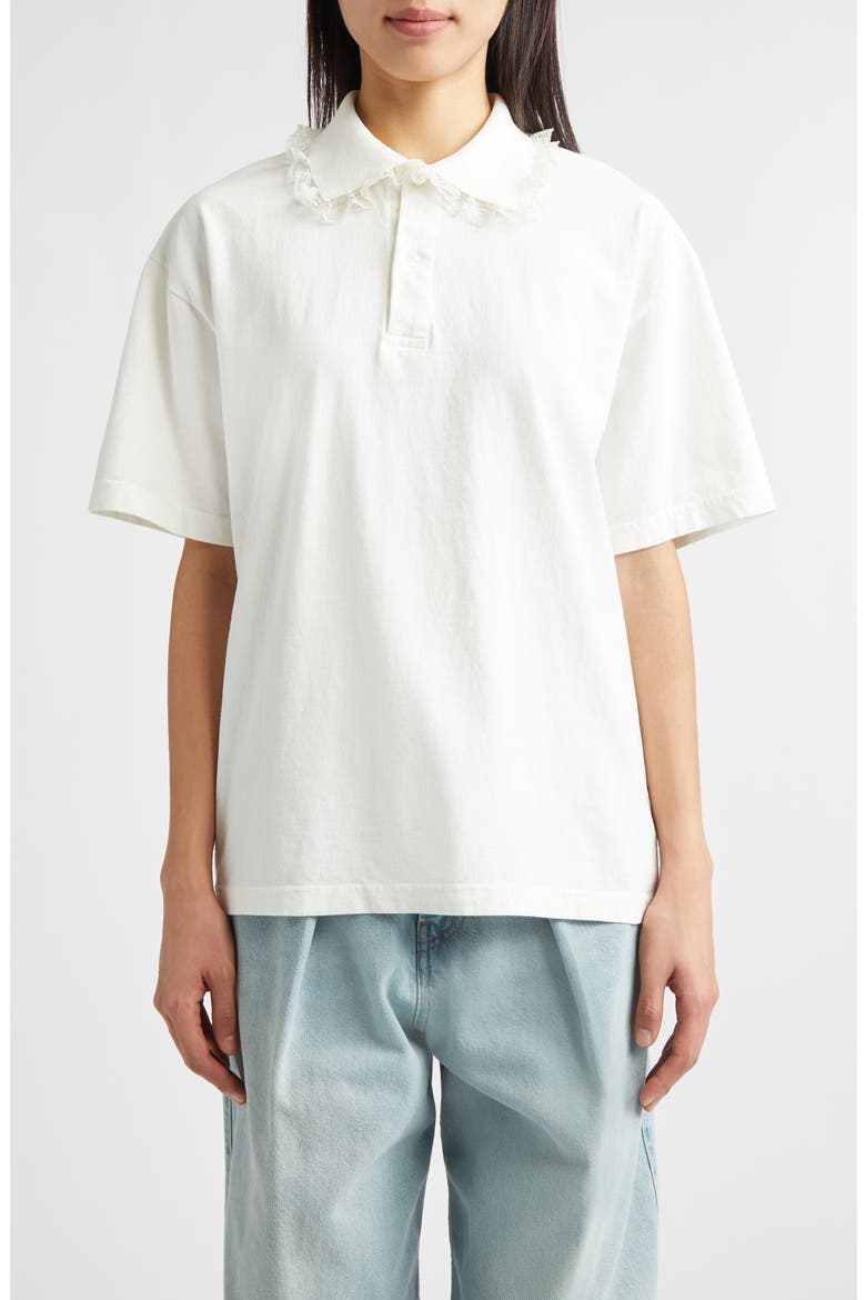Gender Inclusive Cletus Lace Trim Polo, Main, color, IVORY