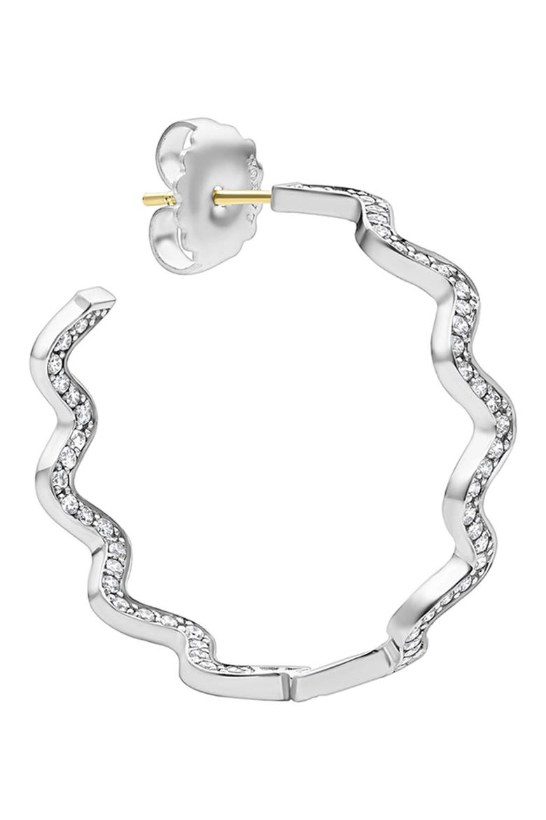 Caviar Spark Diamond Wave Hoop Earrings, Alternate, color, SILVER
