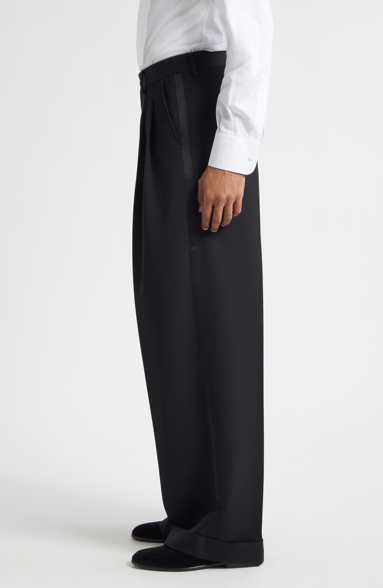Dolce&Gabbana Pleated Wool & Silk Blend Gabardine Wide Leg Tuxedo Trousers, Alternate, color, N0000 Nero