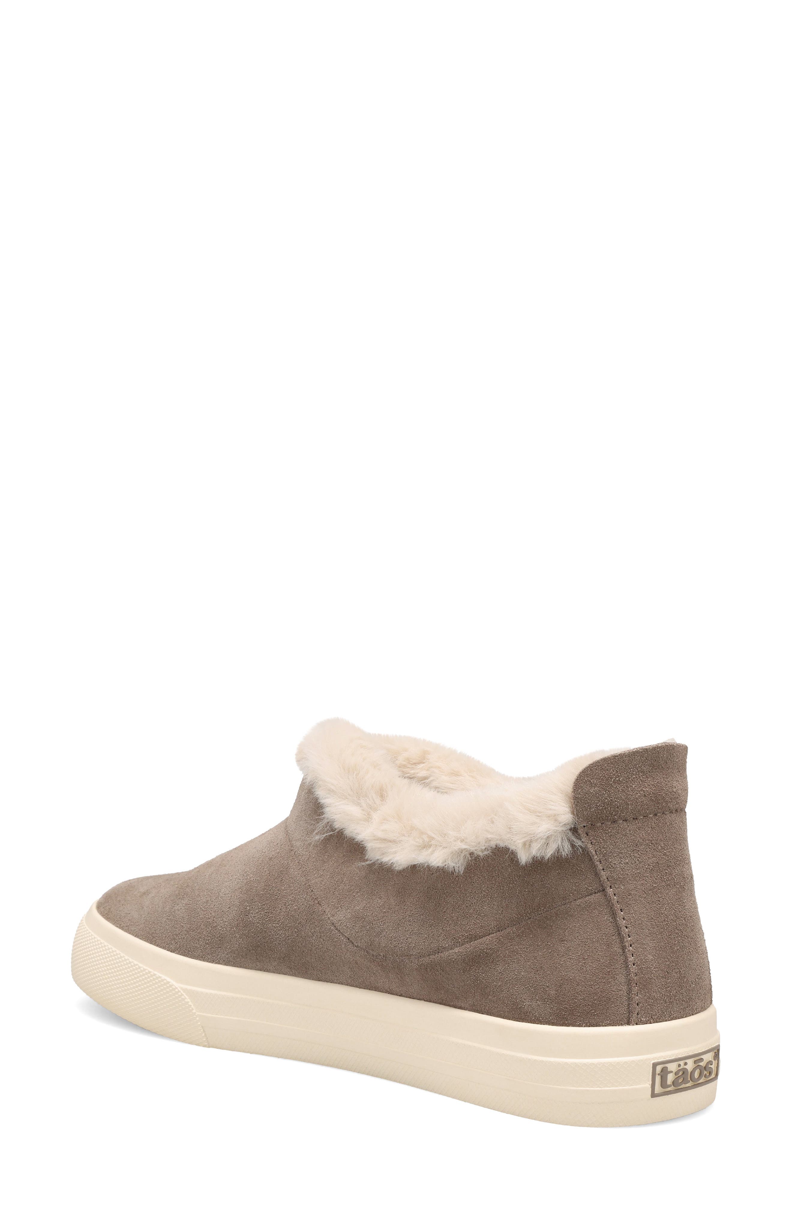 Taos Mini Chic Water Resistant Faux Fur Ankle Bootie, Alternate, color, Dark Taupe Suede