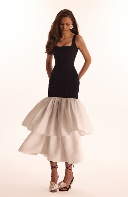Milla Fitted Maxi Dress With Puffy Tiered Skirt In Multi