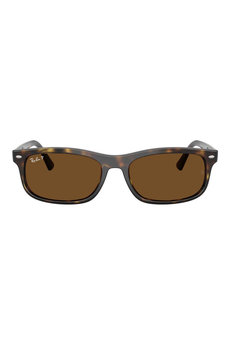 60mm Polarized Rectangular Sunglasses, Main, color, HAVANA / POLAR BROWN