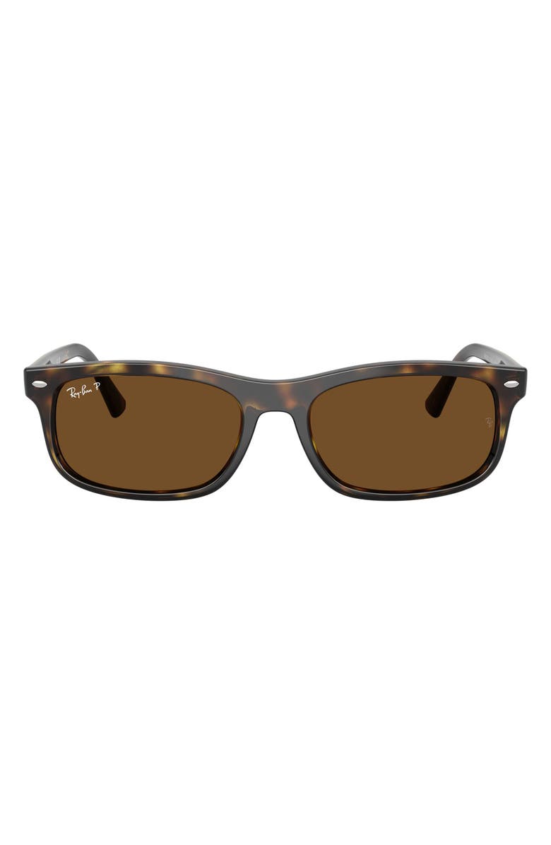Ray-Ban 60mm Polarized Rectangular Sunglasses, Main, color, Havana / Polar Brown