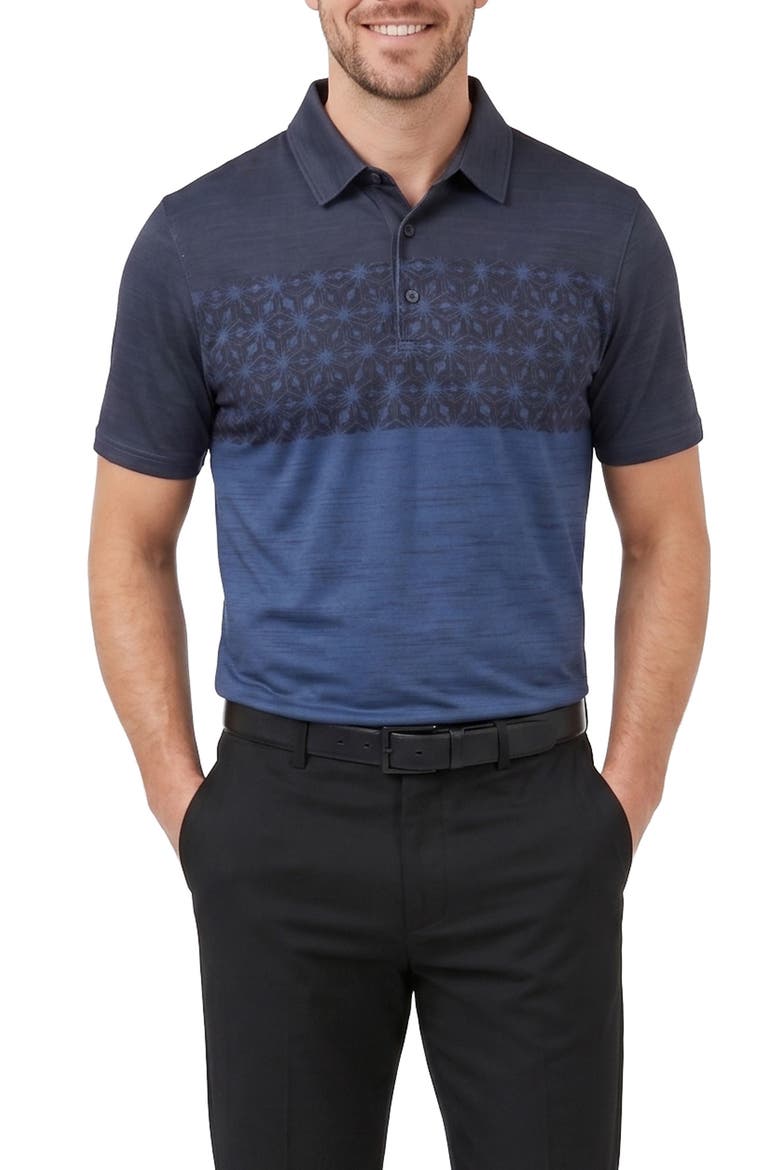 Colorblock Geo Performance Polo, Main, color, DENIM