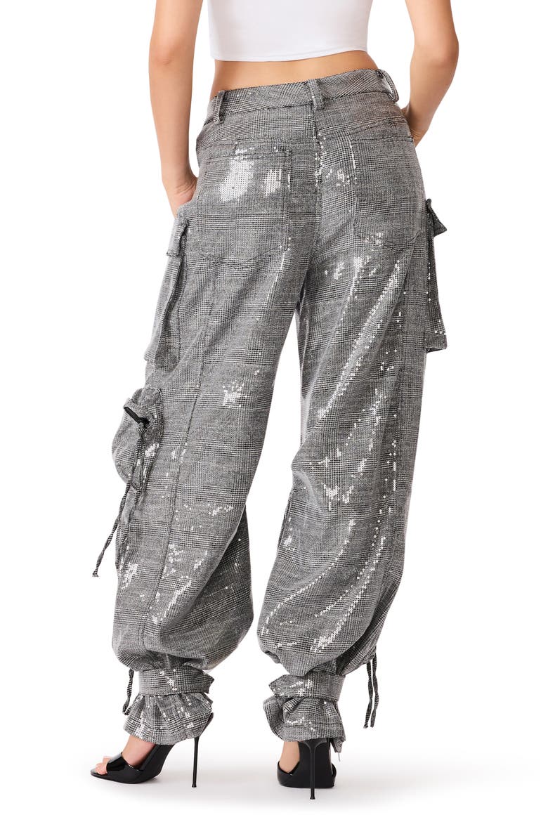 Duo Plaid Sequin Cargo Pants, Alternate, color, BLCK PLAID