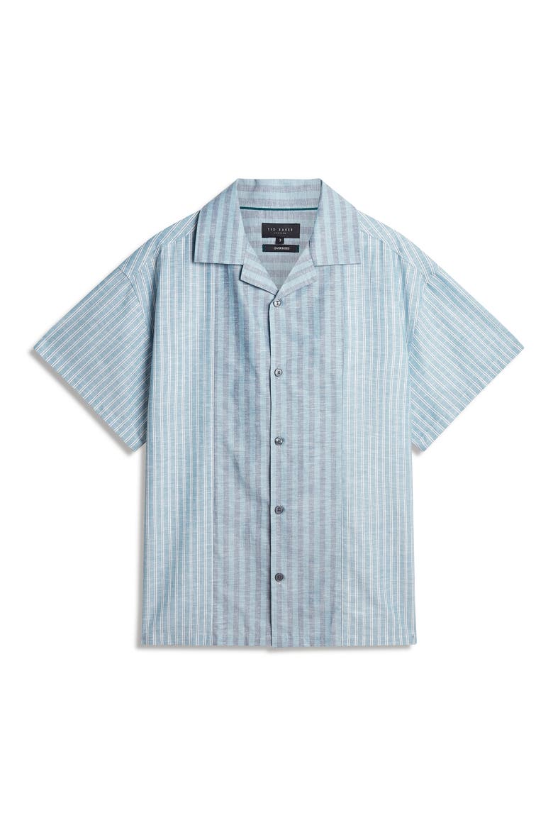 Alverez Short Sleeve Cotton & Linen Button-Up Shirt, Alternate, color, TEAL-BLUE
