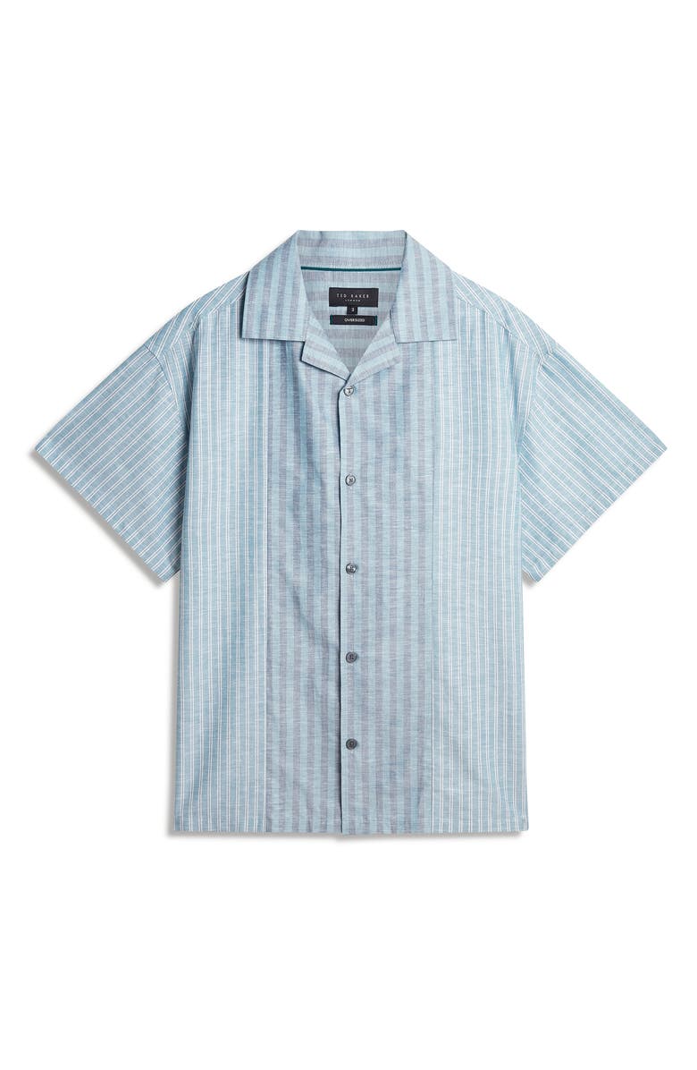 Ted Baker Alverez Short Sleeve Cotton & Linen Button-Up Shirt, Alternate, color, Teal-Blue