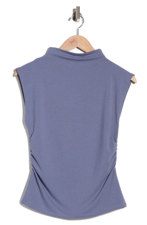 Sleeveless Ruched Mock Neck Top