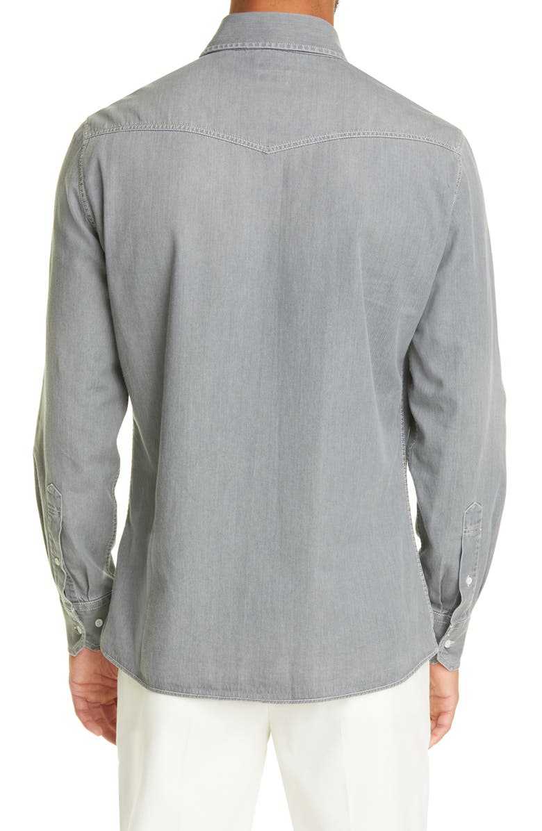 Brunello Cucinelli Leisure Fit Denim Western Shirt, Alternate, color, 