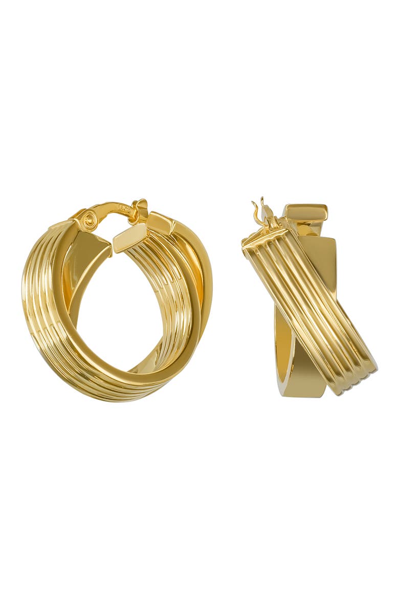 14K Gold Crossover Hoop Earrings, Main, color, 14K YELLOW GOLD