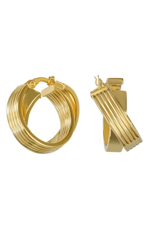 14K Gold Crossover Hoop Earrings
