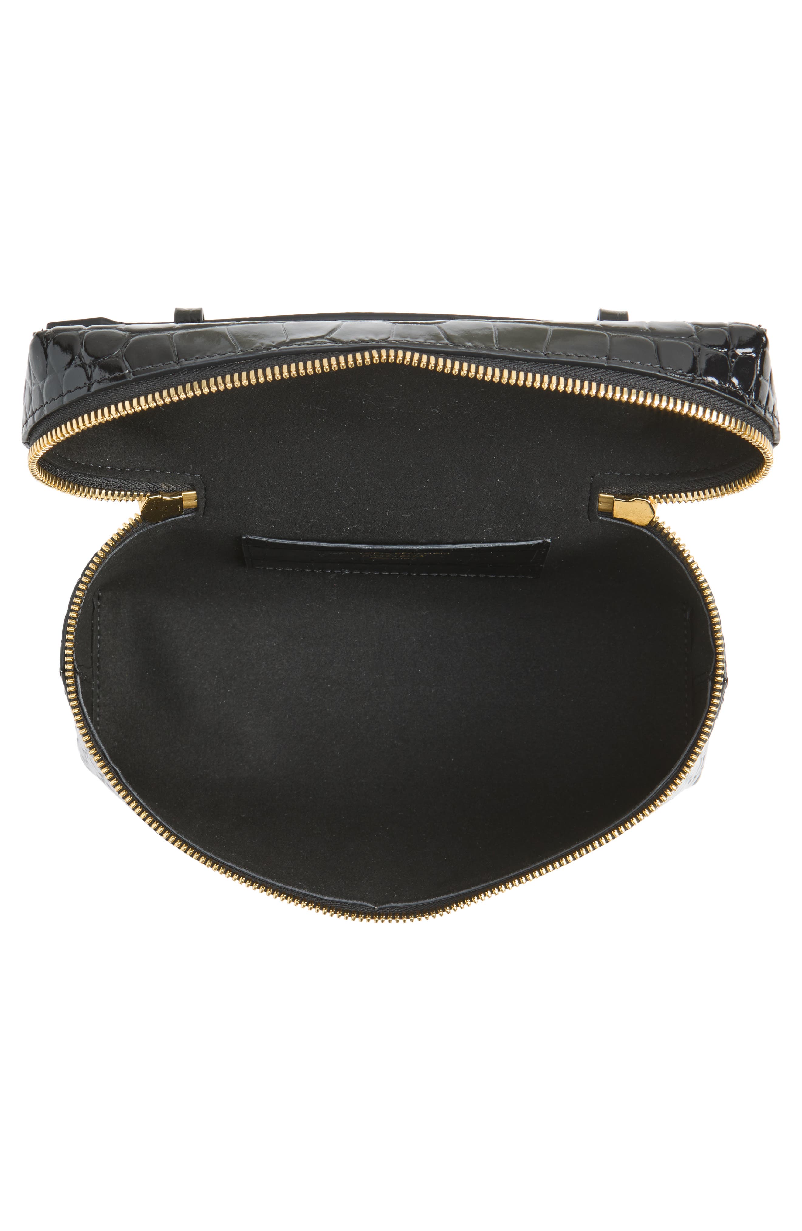 Dorian Croc Embossed Leather Vanity Case Bag, Alternate, color, BLACK