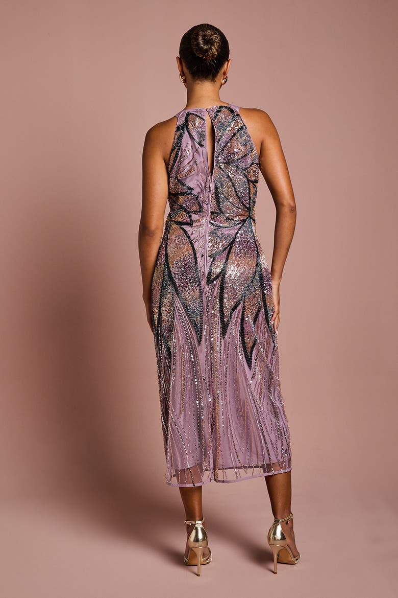 Petite Beaded Column Midi Dress, Alternate, color, Lilac
