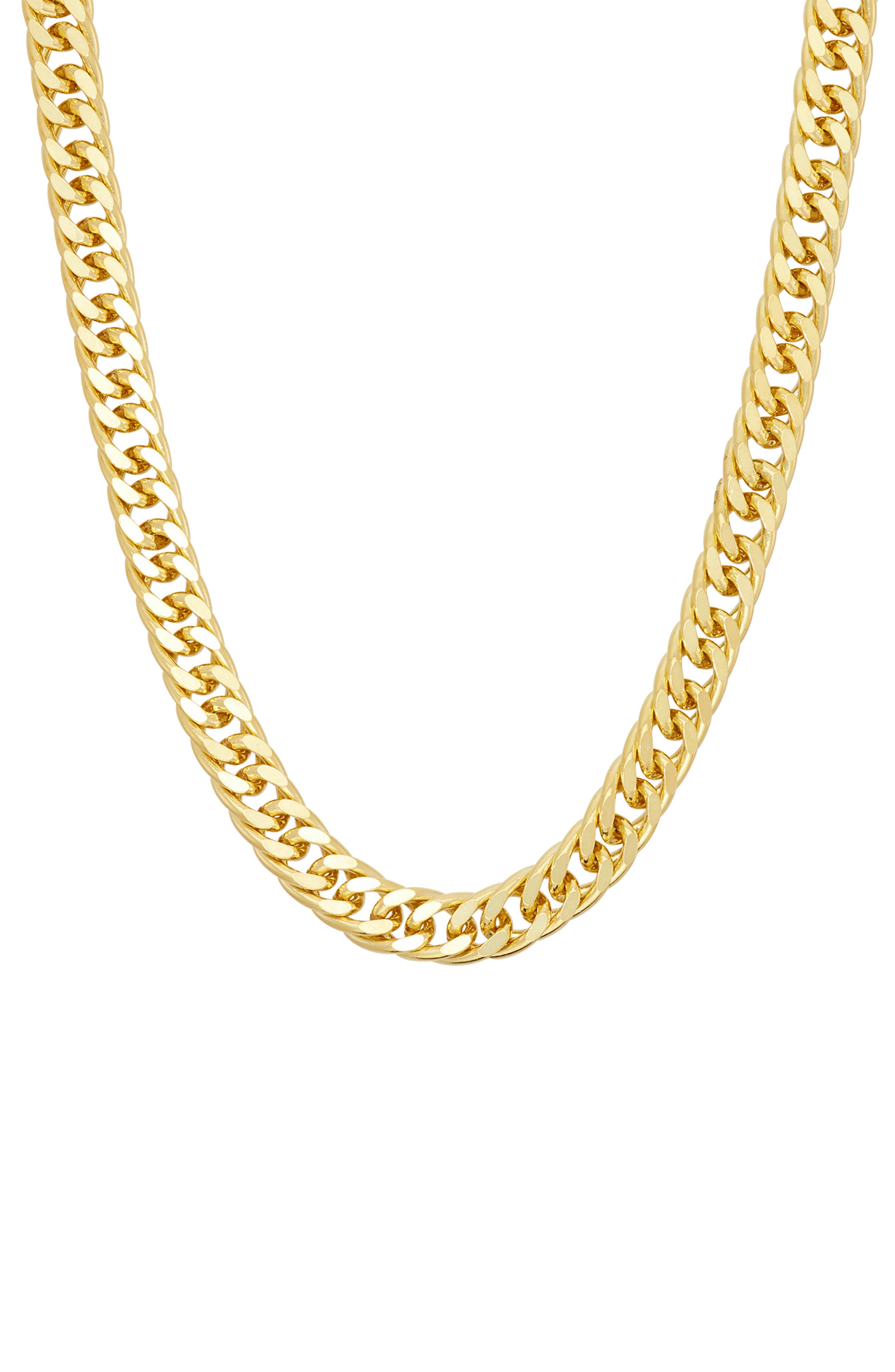 FZN Men's 14K Gold Plated Silver Double Curb Chain Necklace