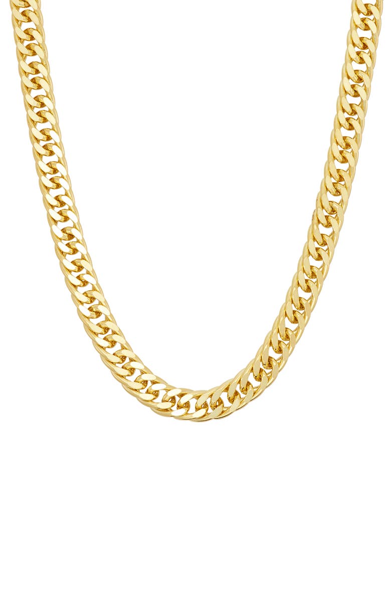 FZN Men's 14K Gold Plated Silver Double Curb Chain Necklace, Main, color, Yellow