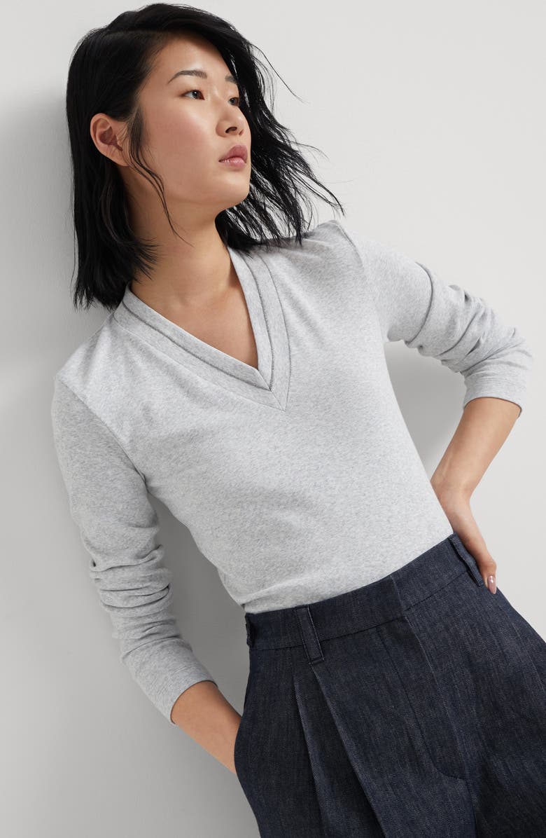 Brunello Cucinelli Stretch cotton ribbed jersey T-shirt with monili, Alternate, color, 