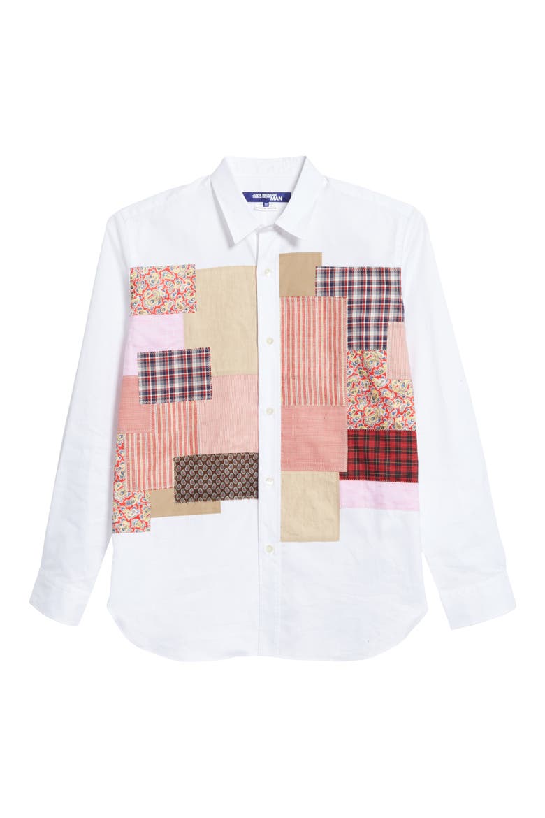 Patchwork Long Sleeve Button-Up Shirt, Alternate, color, WHITE X MIX