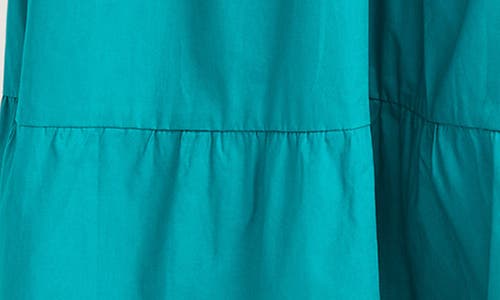 The Good Journey Ruffle Strap Empire Waist Tiered Cotton Midi Dress In Blue