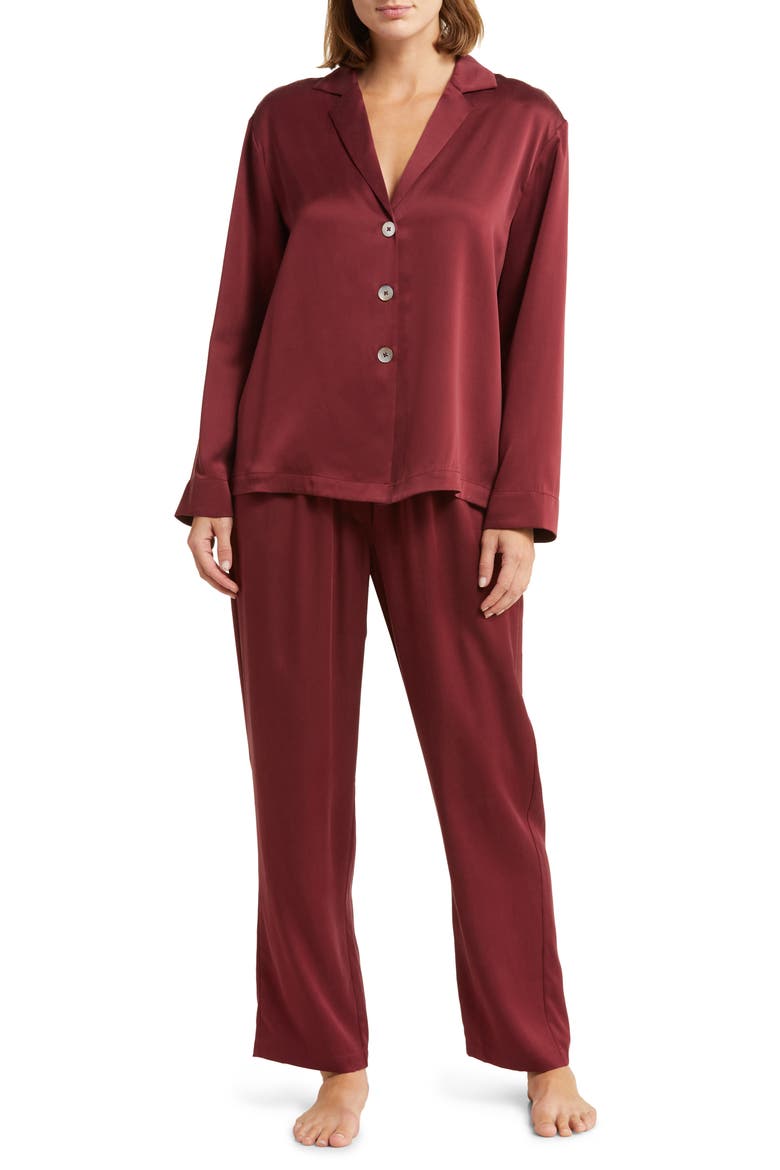 Long Sleeve Washable Silk Pajamas, Main, color, CALLIOPE WINE