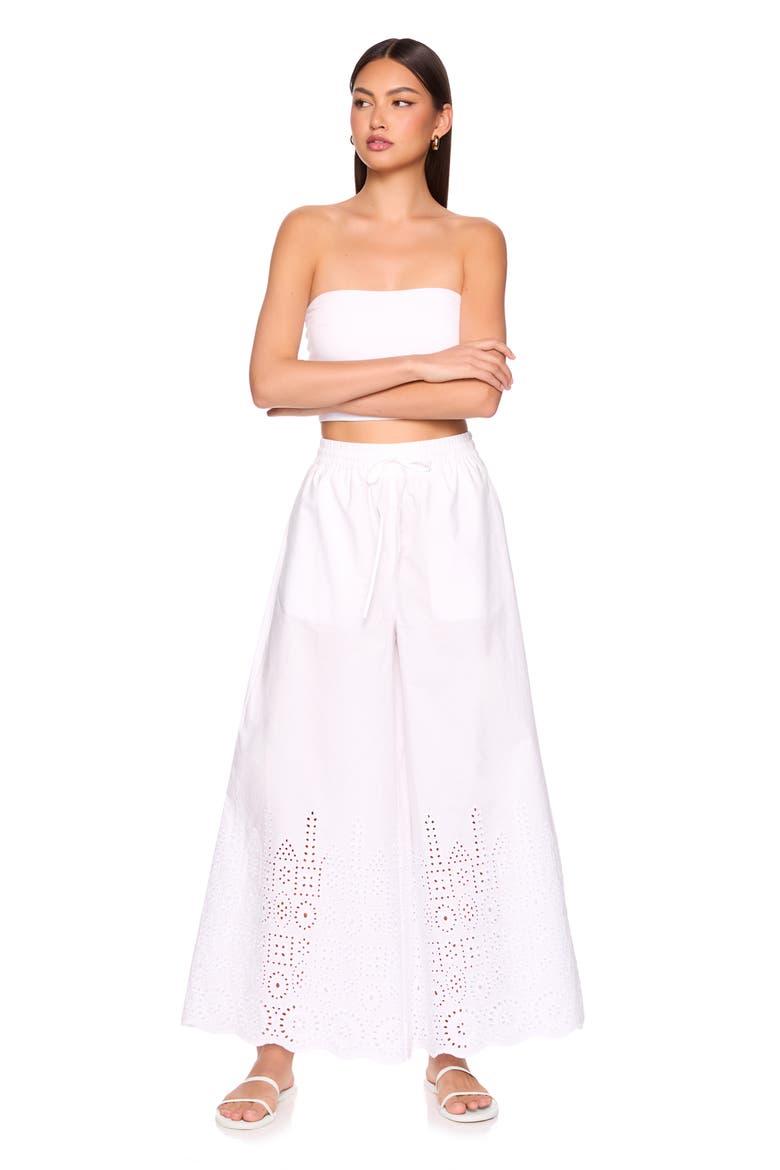 Embroidered Cotton Eyelet Wide Leg Pants, Alternate, color, SUGAR