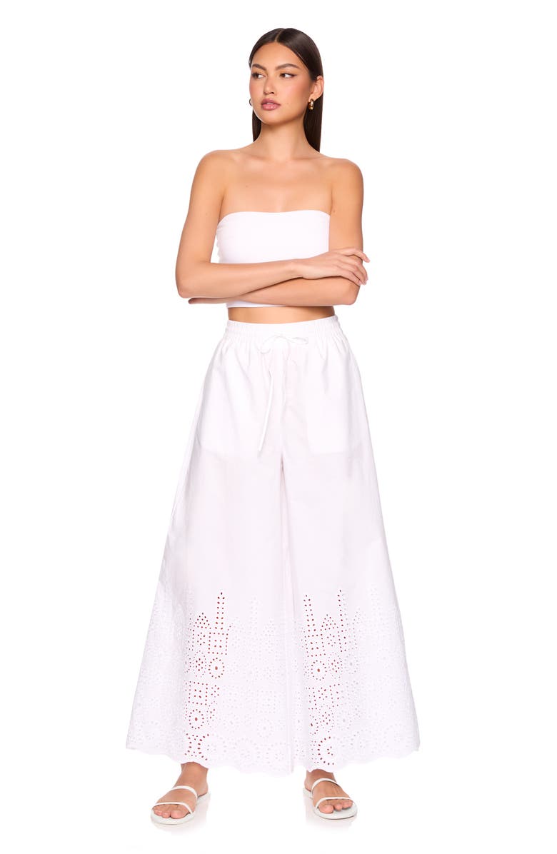 Susana Monaco Embroidered Cotton Eyelet Wide Leg Pants, Alternate, color, Sugar