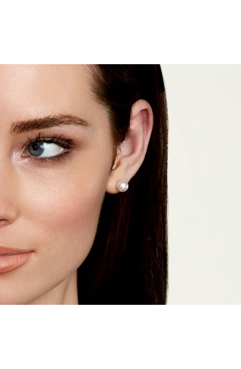 The Pearl Source Akoya Round Pearl Stud Earrings 8-8.5mm, Alternate, color, White Pearl - Yellow Gold