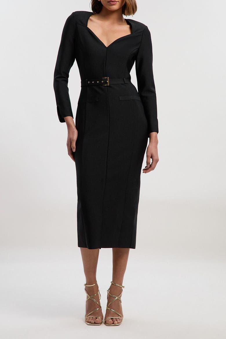 Figure Form Bandage Belted Midi Dress, Alternate, color, Black