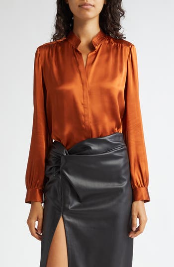 L Agence Bianca Silk Blouse In Rich Ginger