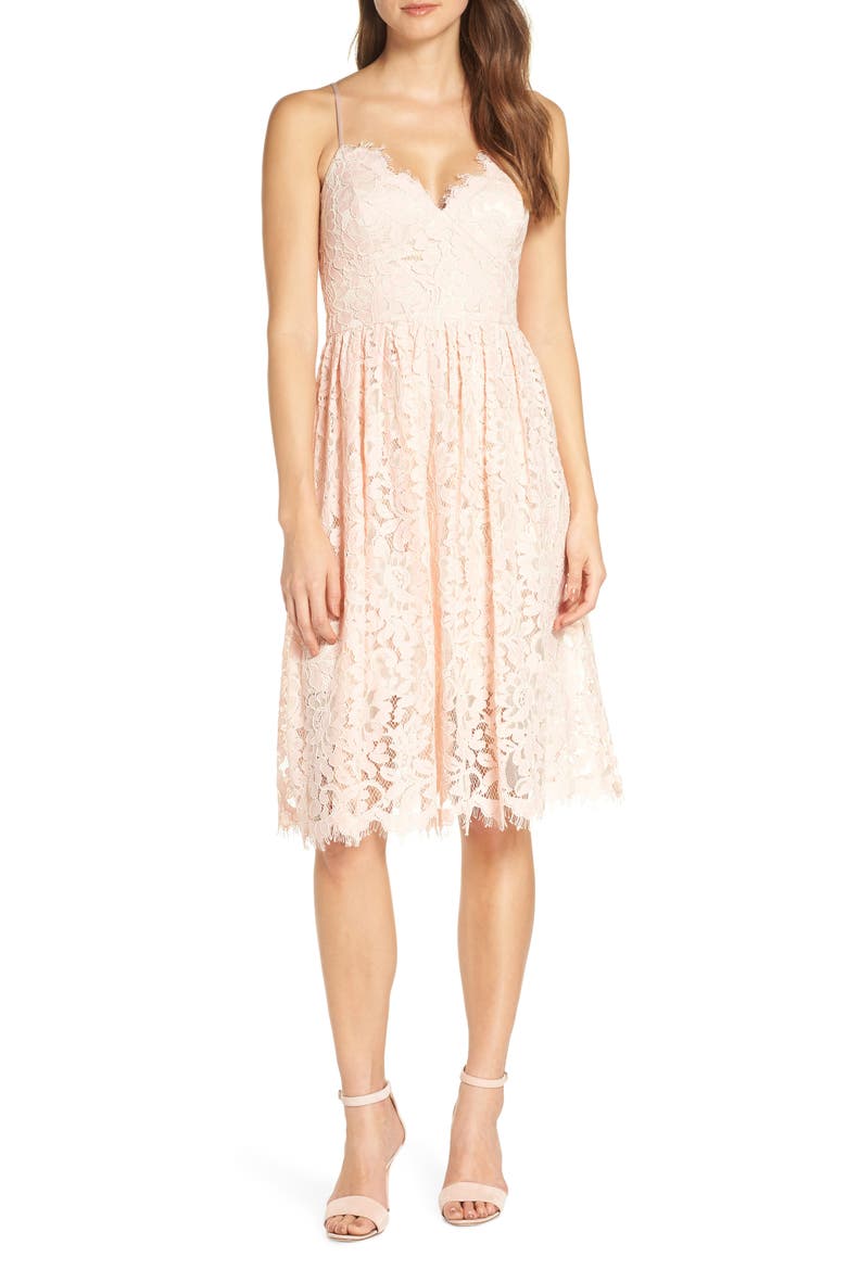 Lace Fit & Flare Dress, Main, color, BLUSH