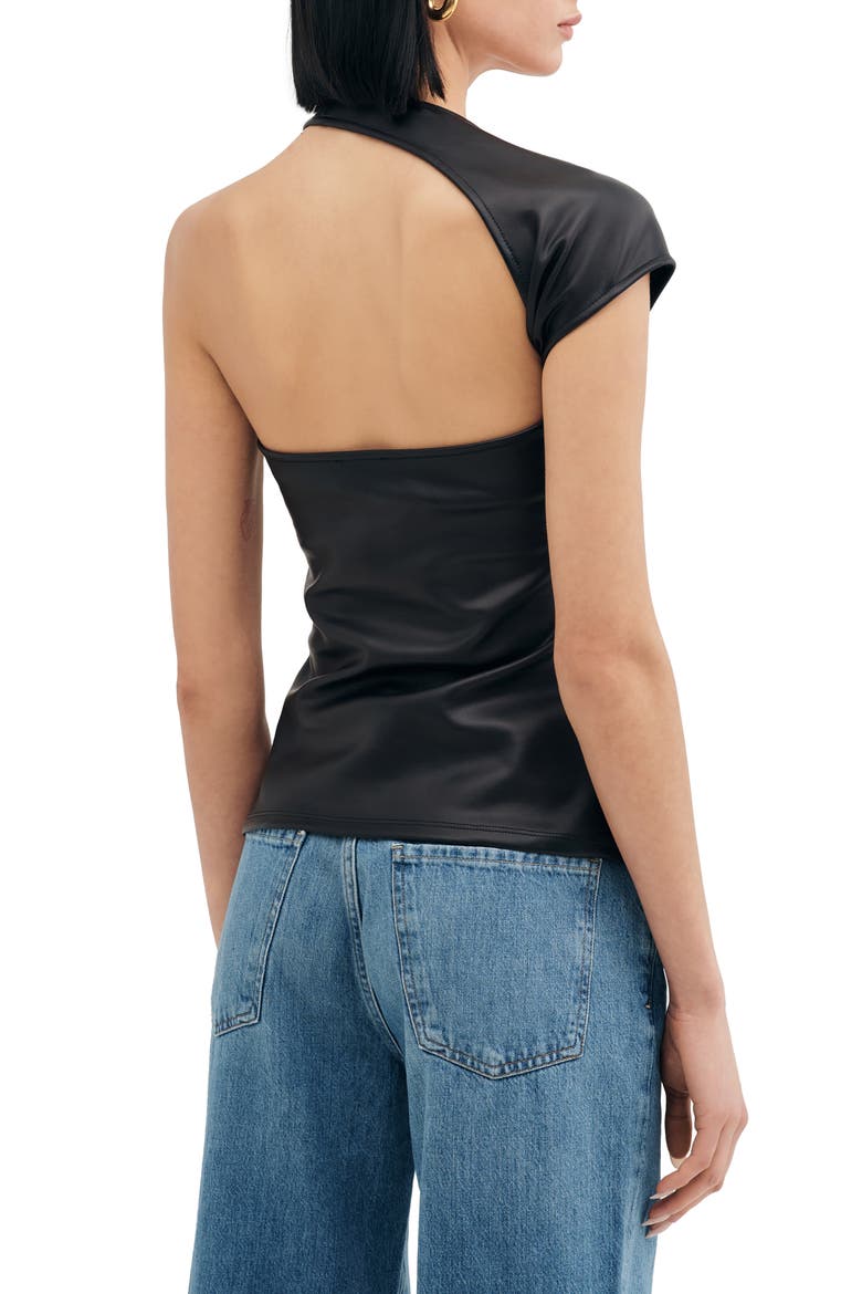 Milan One Shoulder Faux Leather Top, Alternate, color, BLACK