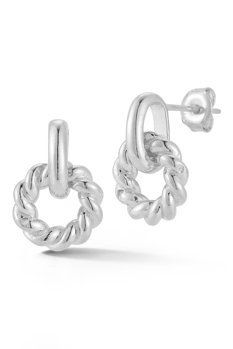 Twist Drop Earrings, Main, color, SILVER