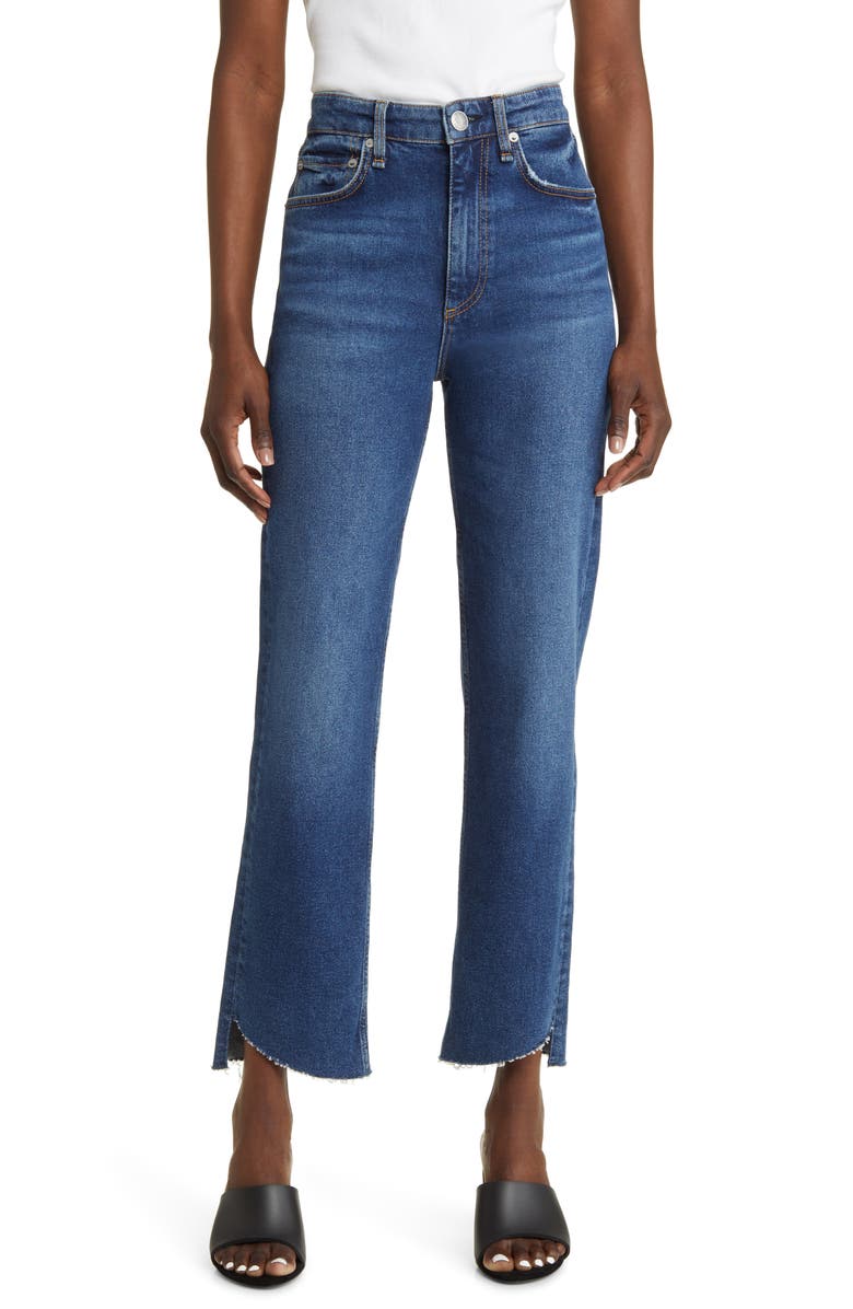 rag & bone Harlow Mid Rise Fray Curve Hem Jeans, Main, color, Marine
